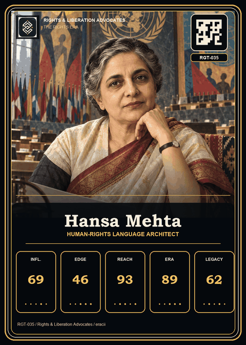 Hansa Mehta individual eracii card front.